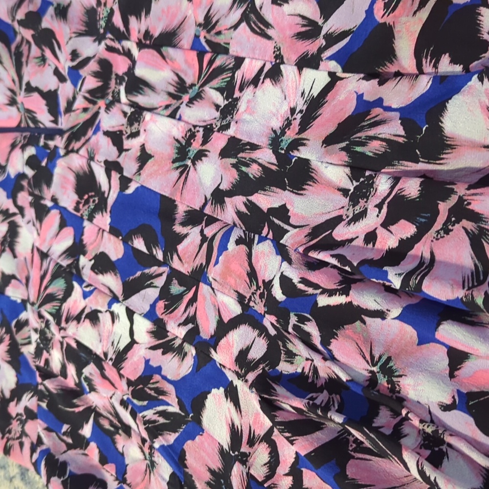 J Crew 2 silk dress floral pink blue midi length zip in back sleeveless pleated - Picture 7 of 16